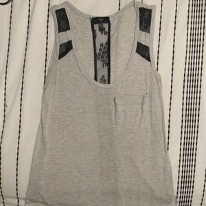 Aqua grey tank top with black lace stripe on back